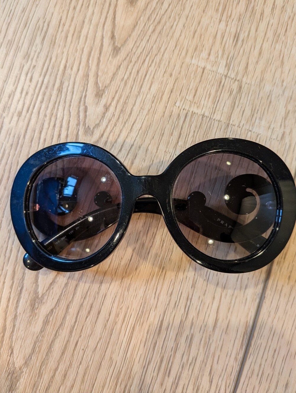 Prada Minimal Baroque Round Black Sunglasses SPR 27N Made in Italy - Picture 5 of 15